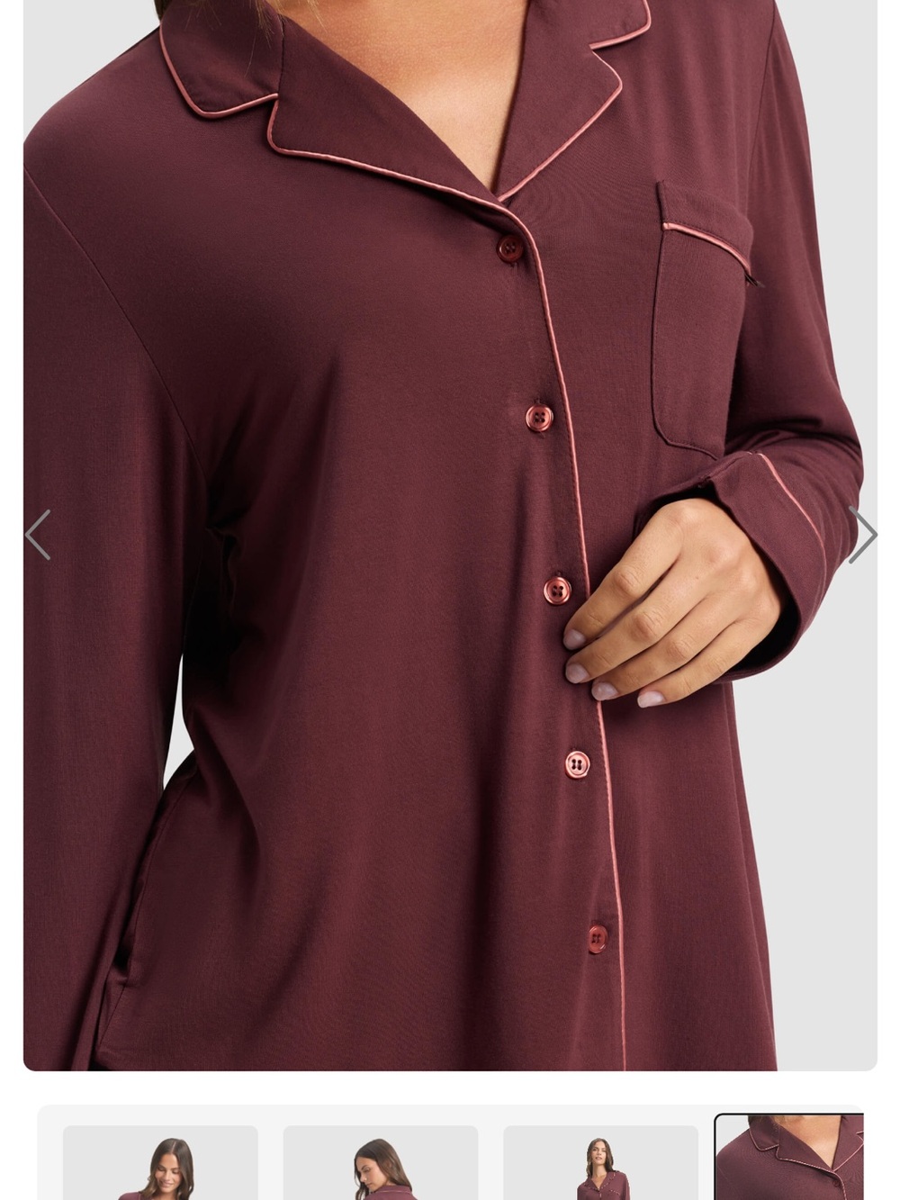 Cozy Earth Women's Bamboo Stretch-Knit Long Sleeve Pajama Top - Burgundy